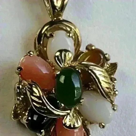 Gold-toned Multi Gemstone & tiny CZ earrings and necklace set - Picture 12 of 13